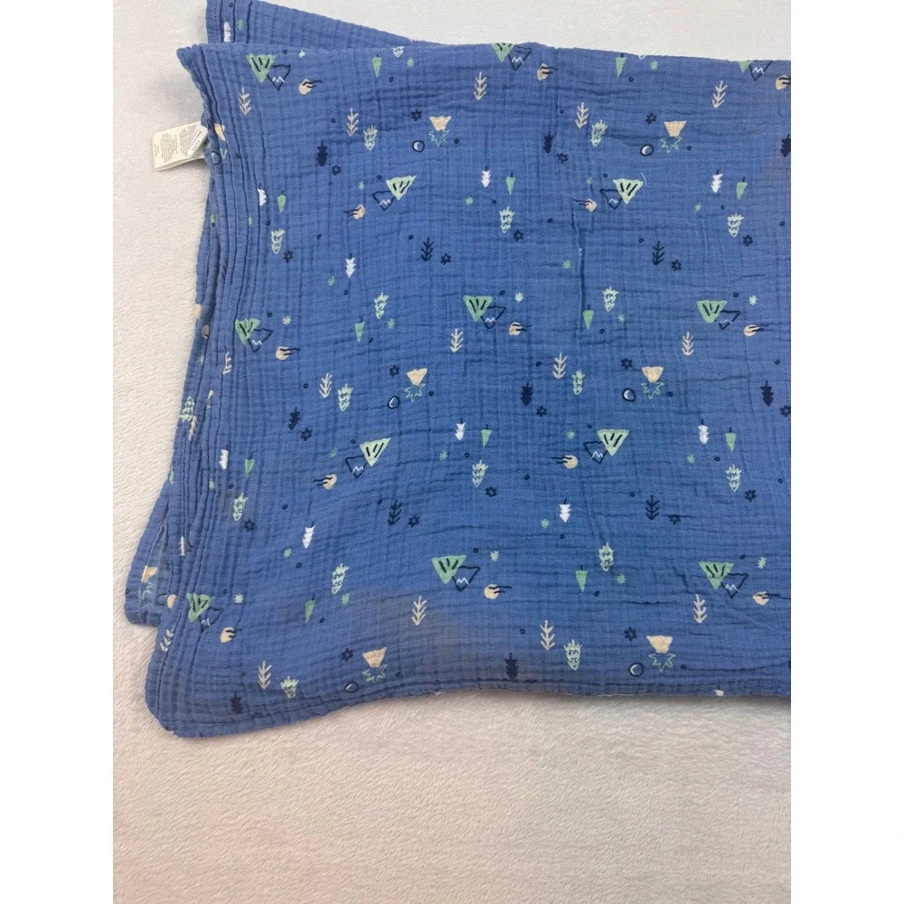 Cloud Island Blue Muslin Swaddle Blanket Camping Mountain Print 100% Cotton
